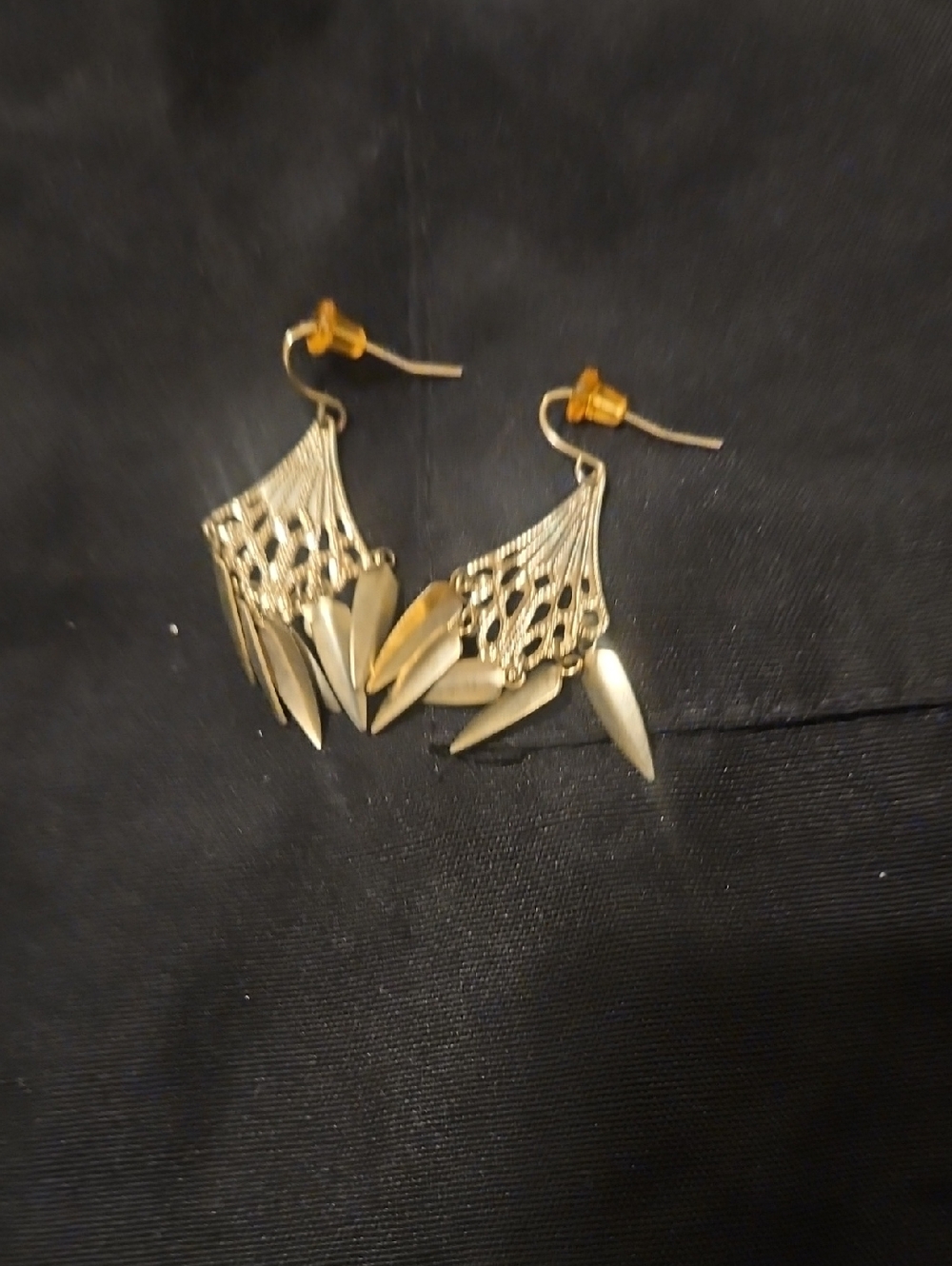 Source Unknown Gold Filigree Fan Drop Earrings